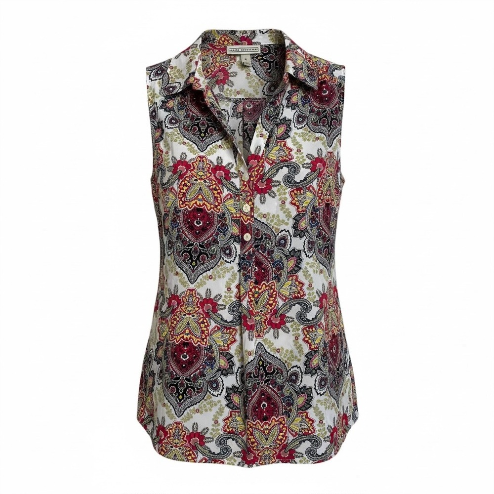 Dana Buchman Sleeveless Paisley Print Button Up Shirt‎ Women Size S